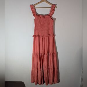 Lola & Sophie Smocked Tiered Maxi Vacation Wedding Guest Dress Size Large